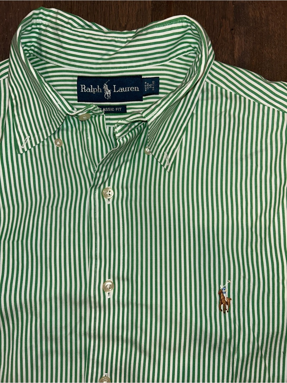 Ralph Lauren Green & White Striped Classic Button-Down Shirt